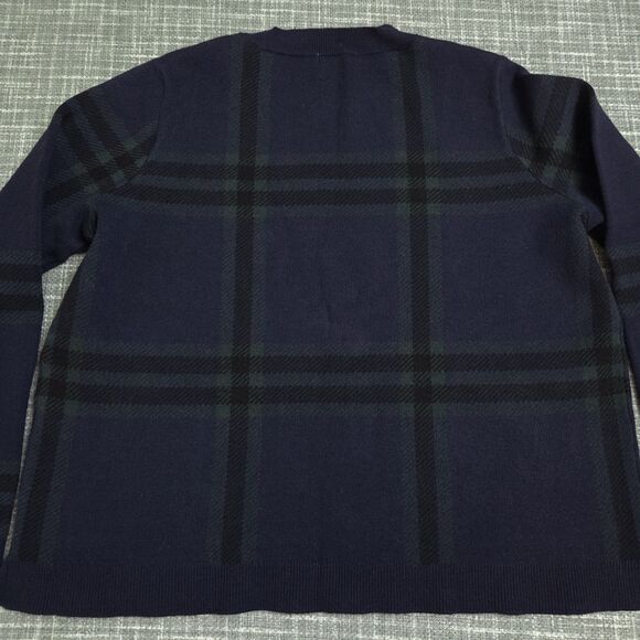 Unique Anne Klein Plaid Sweater Crewneck Women’s L Navy Green Short Boxy Fit - Picture 6 of 7